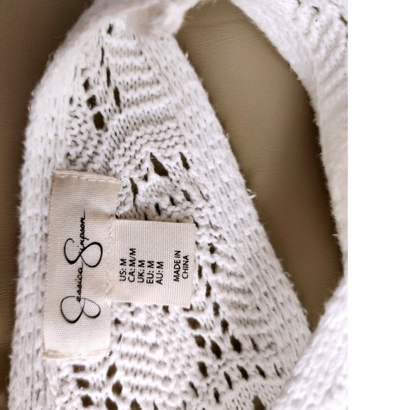 Jessica Simpson White Crochet Tank Top Drawstring V-Neck Womens Coastal Beachy - Picture 5 of 6